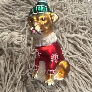 Vintage Poland glass Festive Dog Ornament with Red and Gold Accents boxer puppy